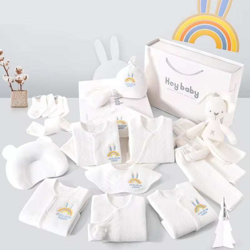 Four Seasons Style 15~20PCS New Born Baby Clothing Set Pure Cotton White Baby Rompers Baby Clothes Newborn Set Gift Box