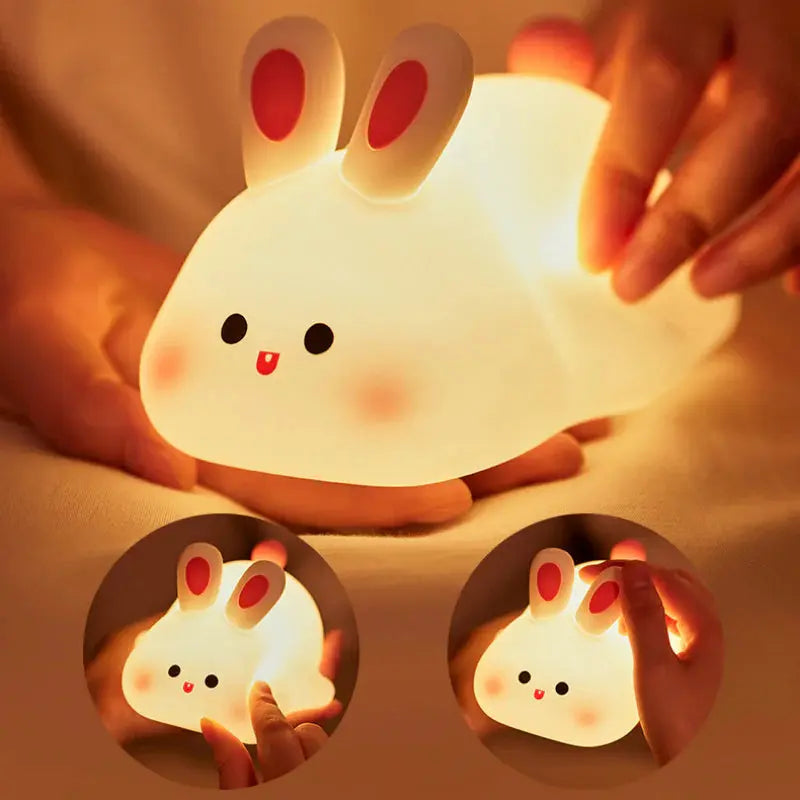 Cute LED Night Light Touch Sensor Cartoon Kid&#39;S Nightlights Big Face Rabbit Silicone Night Light Christmas Gift Bedside Lamp Home Decor