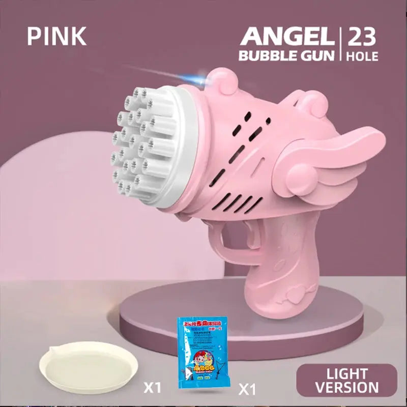 Angel Bubble Gun Rocket 23 Holes Bubbles Machine Gun Shape Automatic Blower with Bubble Liquid Toy for Kid Bubble Machine Gift