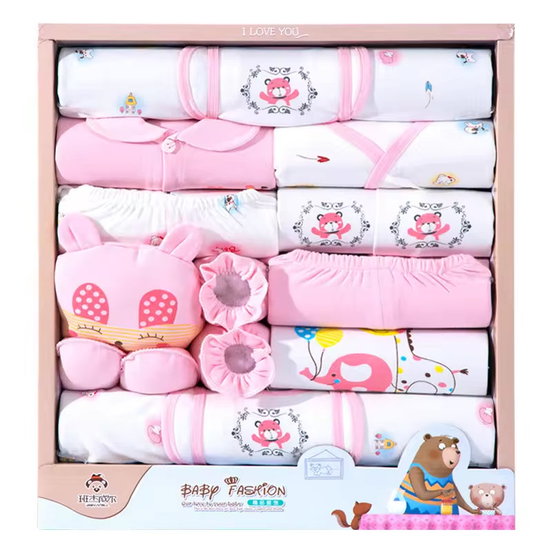 High Grade Autumn Comfortable Skincare Pure Cotton 18Pcs Blue Cute Newborn Baby Gift Set Box