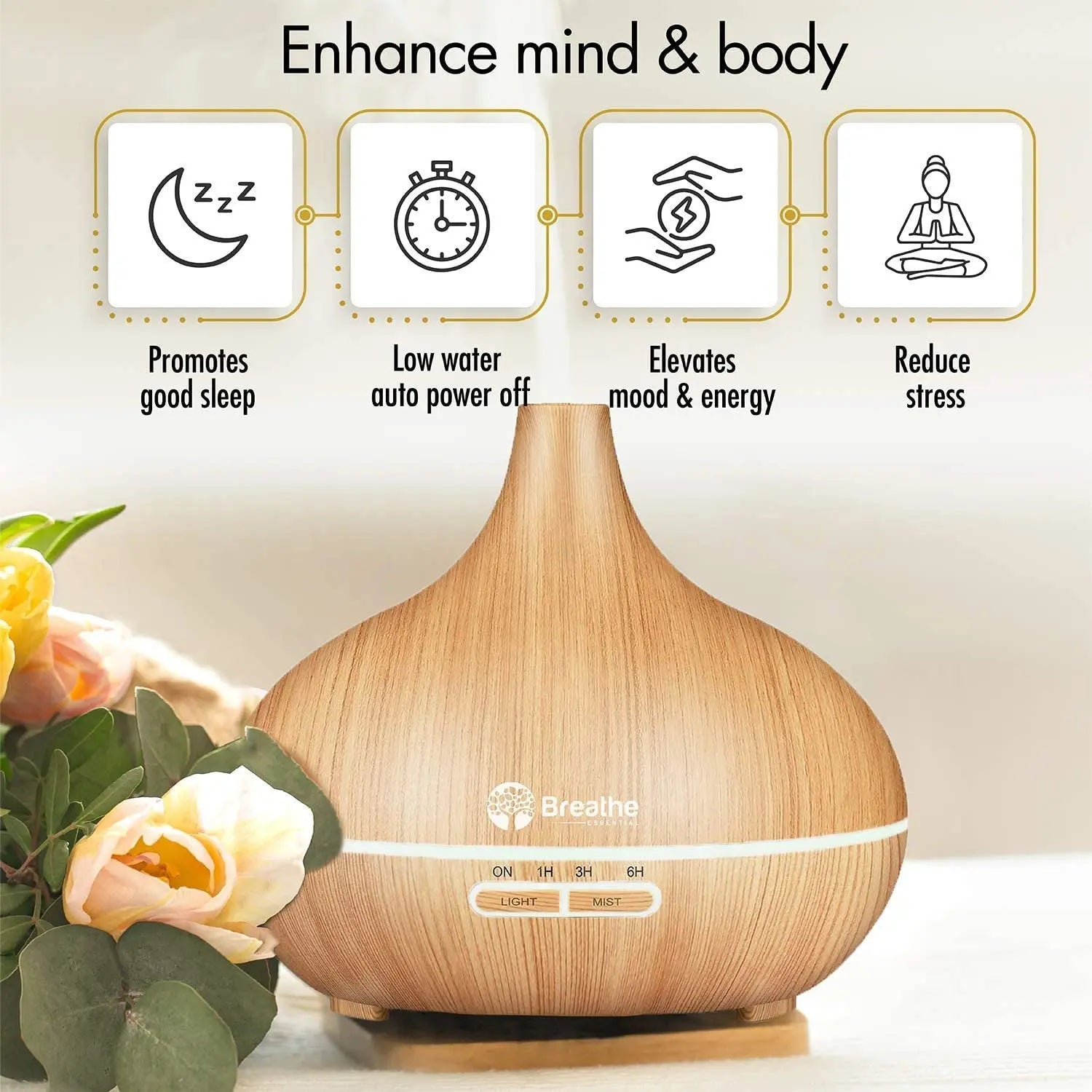 Oil Diffuser | 550Ml Diffusers for Essential Oils with Cleaning Kit &amp; Measuring Cup, 18 Hour Runtime, 16 LED Light Settings &amp; Auto Power off (Natural Oak)