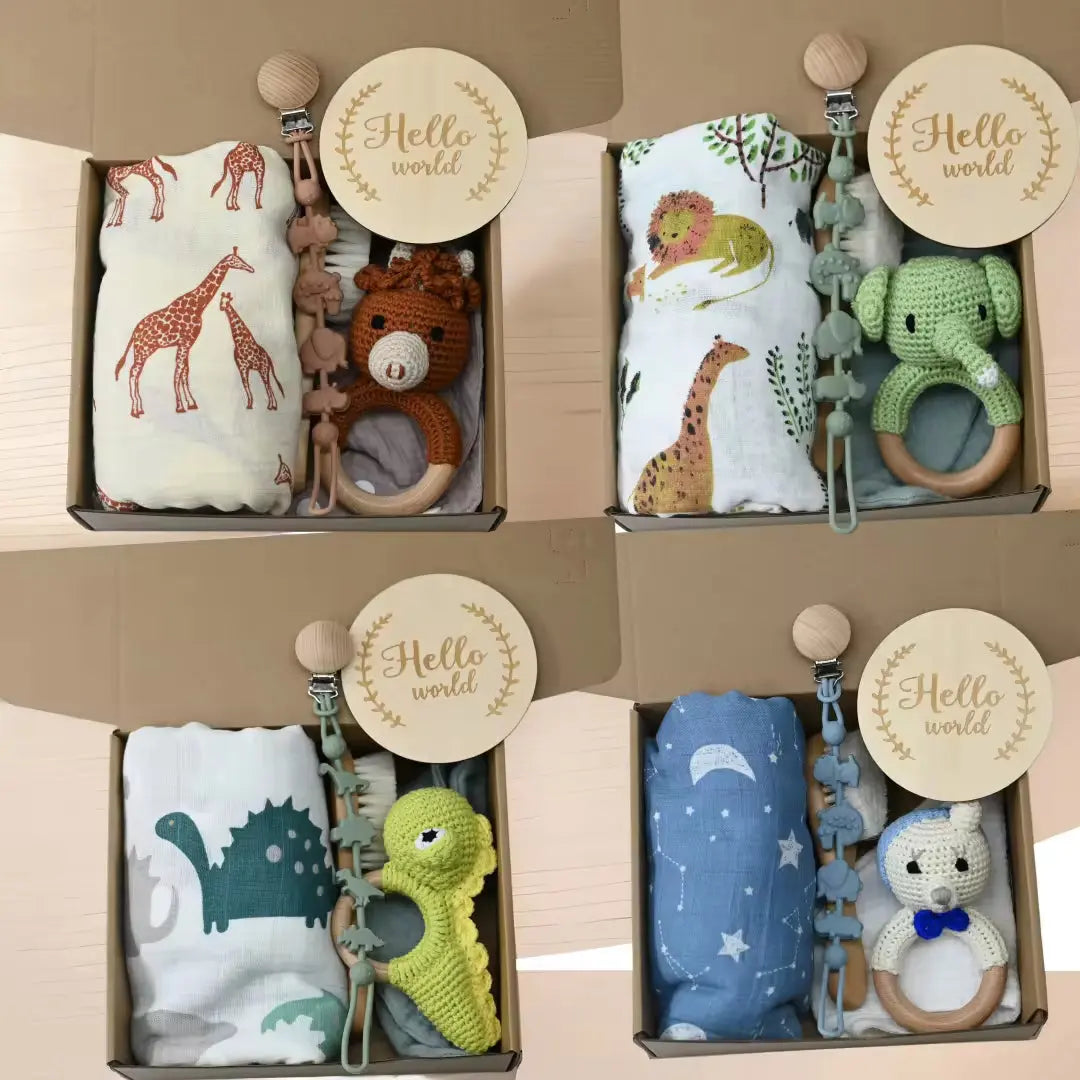 Organic Bamboo Cotton Baby Muslin Swaddle Blanket Set Customized Design Newborn Shower Gift Box