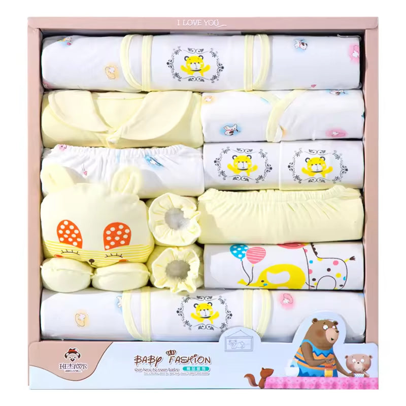 High Grade Autumn Comfortable Skincare Pure Cotton 18Pcs Blue Cute Newborn Baby Gift Set Box