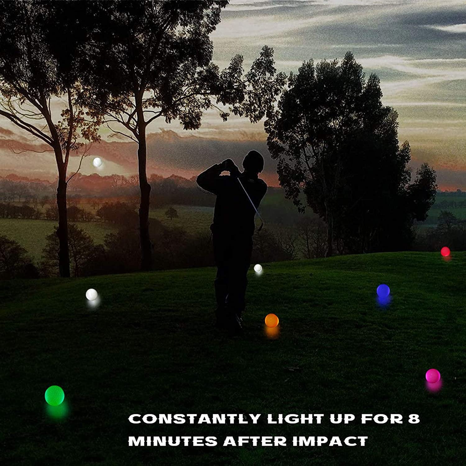 Glow Golf Balls, LED Constant Shining Golf Balls Glow in the Dark Golf Balls for Sport Multi Colors for Your Choice, Pack of 3, Orange, White, Pink and 3Pcs Golf Tees