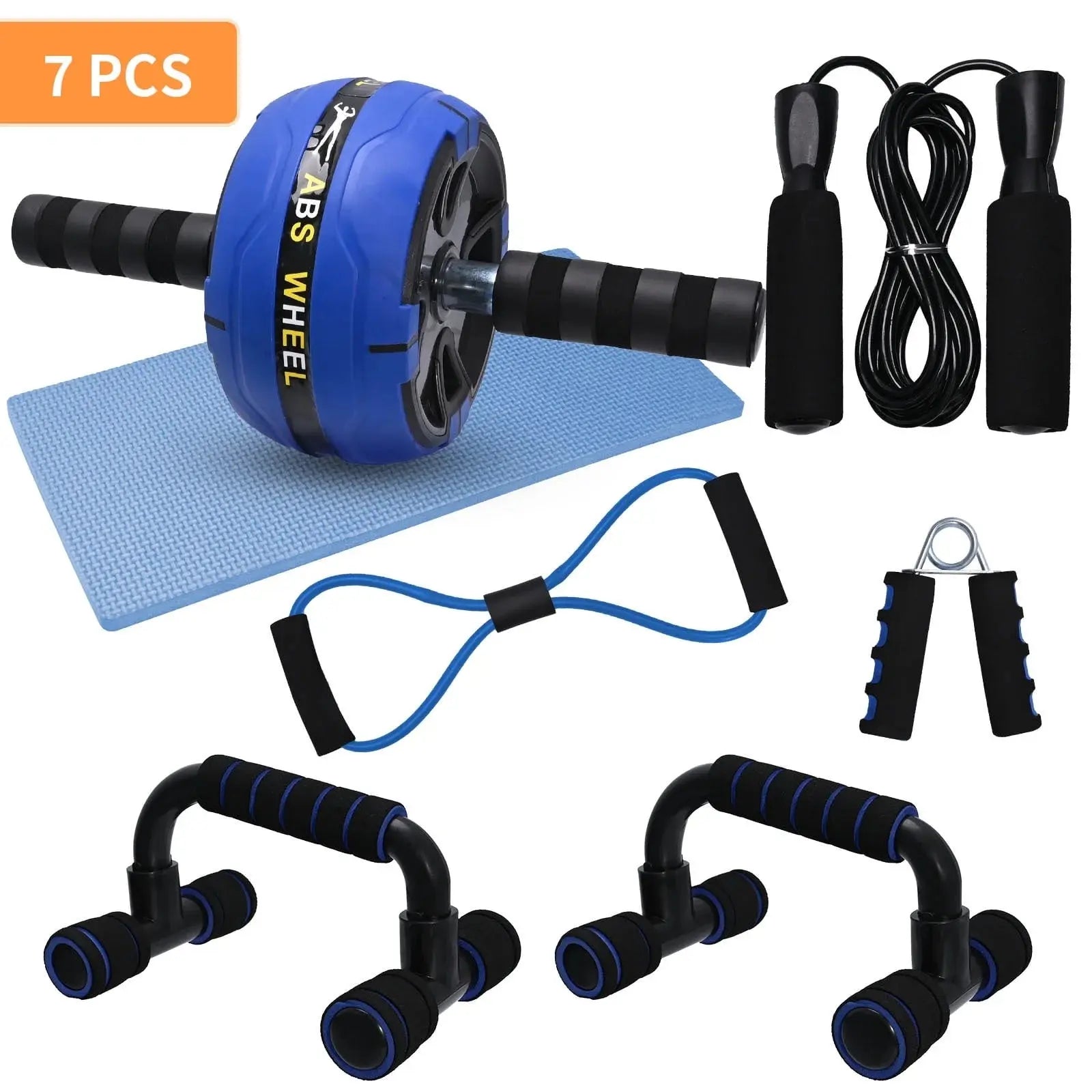 7-in-1 ab roller kit
Ab roller wheel for home gym
Blue ab roller fitness kit
Home workout equipment
Core strength training kit
Ab roller with resistance bands
Full-body workout kit
Ab roller for toning muscles