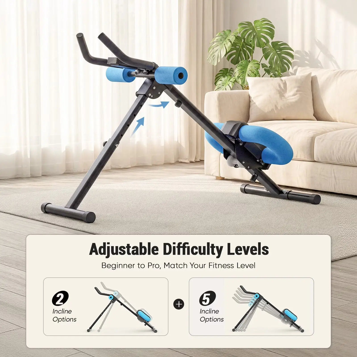 Ab Machine for Home Gym, Adjustable Ab Workout Equipment with LCD Display, Foldable Core Trainer, 440 Lbs Capacity, Blue