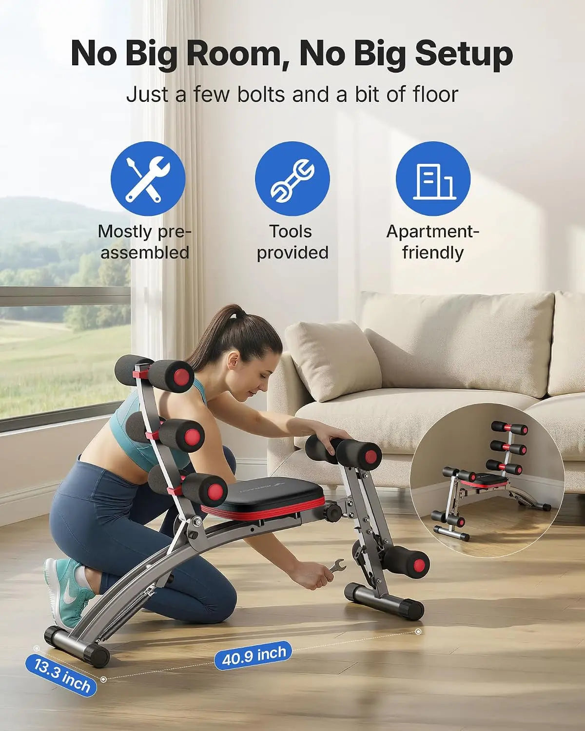 Ab Machine, Adjustable Ab Trainer, Sit up Exercise Equipment 300LBS