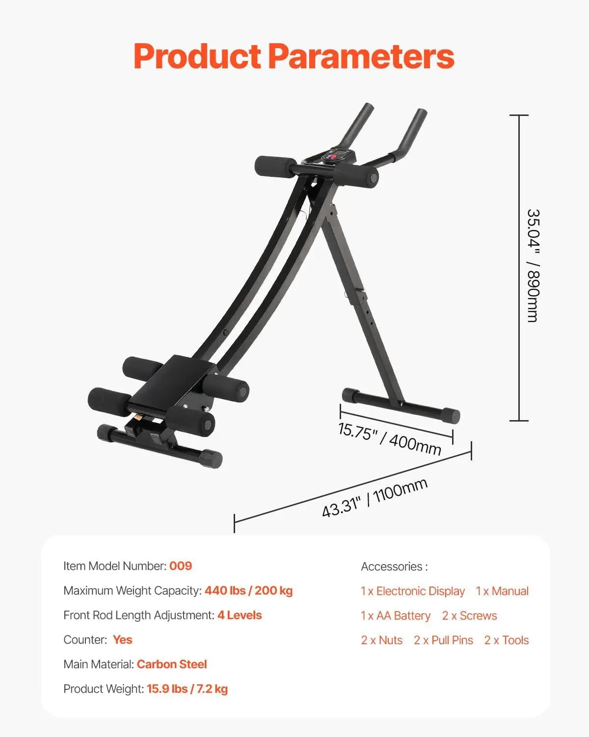 AB Workout Machine, Ab Workout Equipment at Home Gym, Core & Abdominal Trainers for Women, 440 Lbs Weight Capacity Strength Training Ab Cruncher, Foldable Adjustable Fitness Exerciser