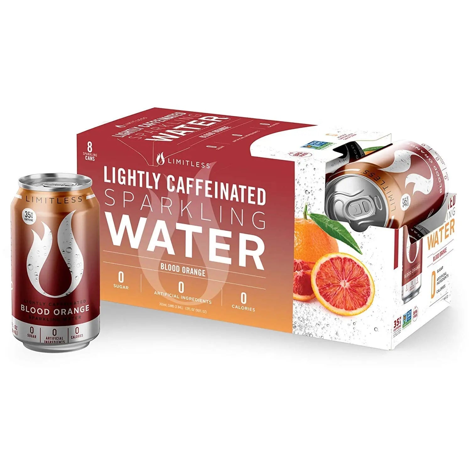 Lightly Caffeinated Sparkling Water, Blood Orange - 35Mg of Caffeine, No Calories, No Sugar, No Artificial Ingredients, 12 OZ Cans (8 CT, Pack of 2)