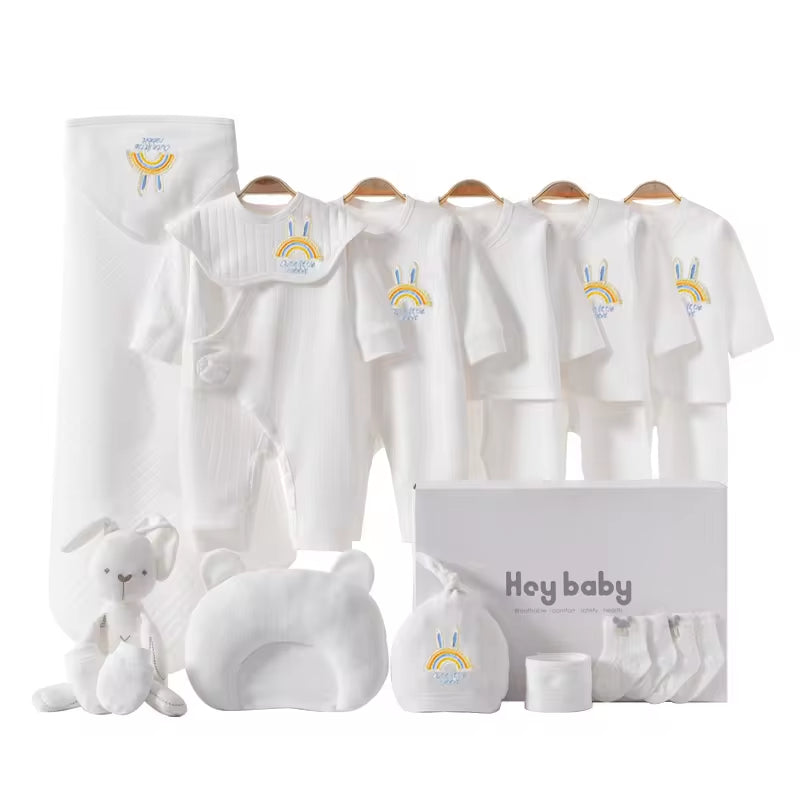 Four Seasons Style 15~20PCS New Born Baby Clothing Set Pure Cotton White Baby Rompers Baby Clothes Newborn Set Gift Box