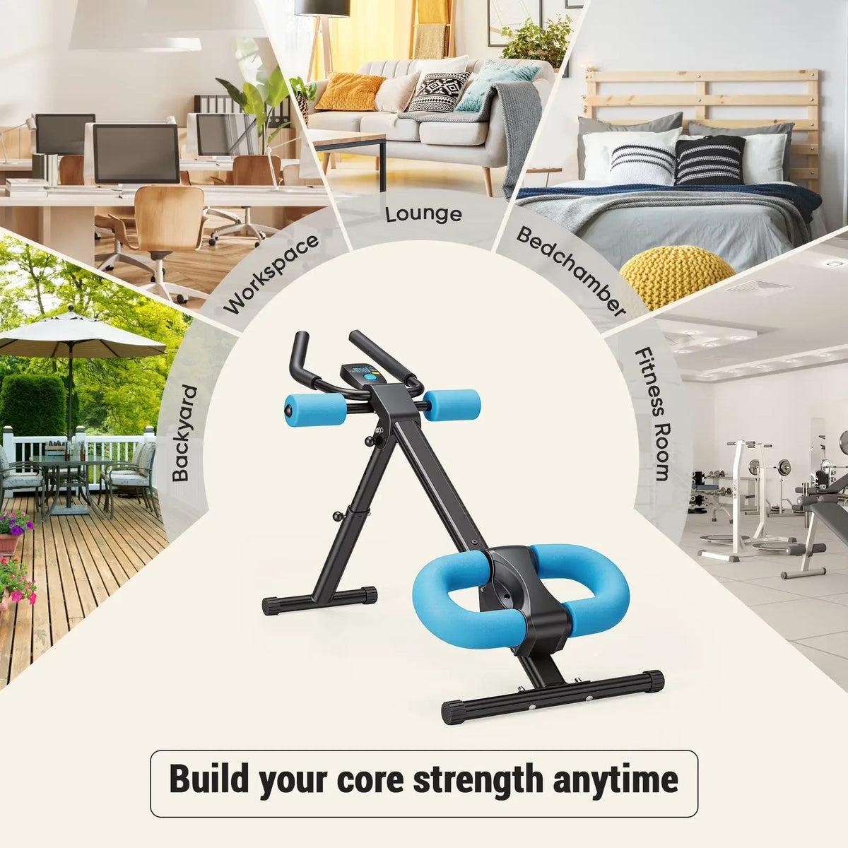 Ab Machine for Home Gym, Adjustable Ab Workout Equipment with LCD Display, Foldable Core Trainer, 440 Lbs Capacity, Blue