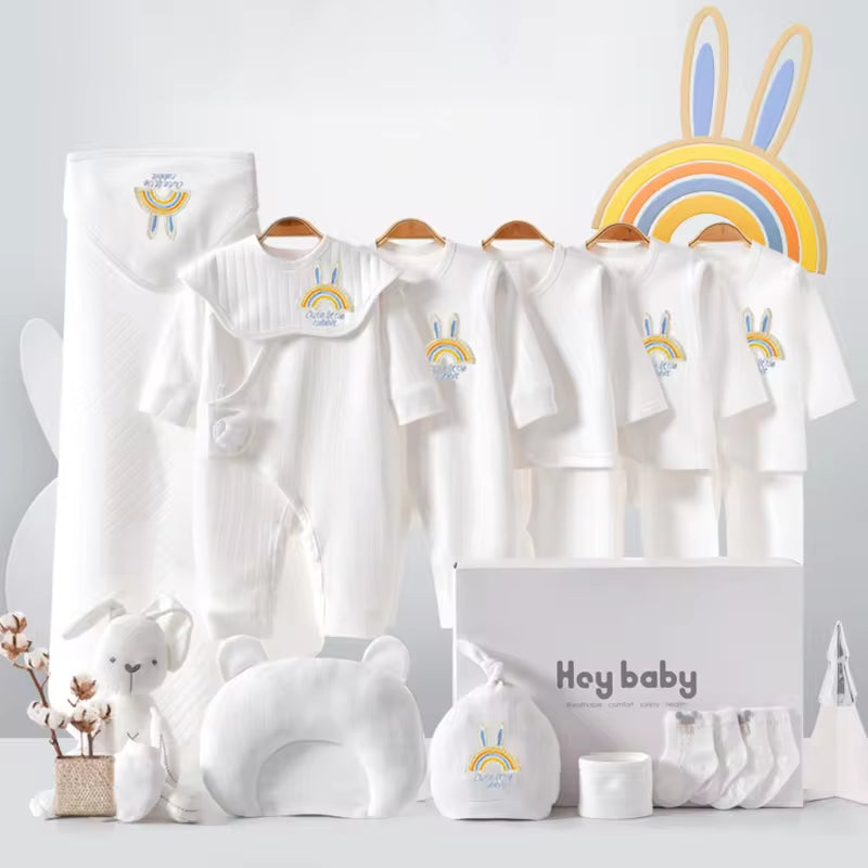 Four Seasons Style 15~20PCS New Born Baby Clothing Set Pure Cotton White Baby Rompers Baby Clothes Newborn Set Gift Box