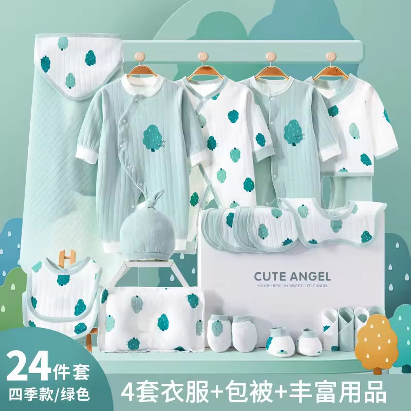 Spring Babies Gift Box 100% Cotton Clothing Sets 24Pcs 26Pcs Pink Green Yellow New Born Baby Clothes Gift Set