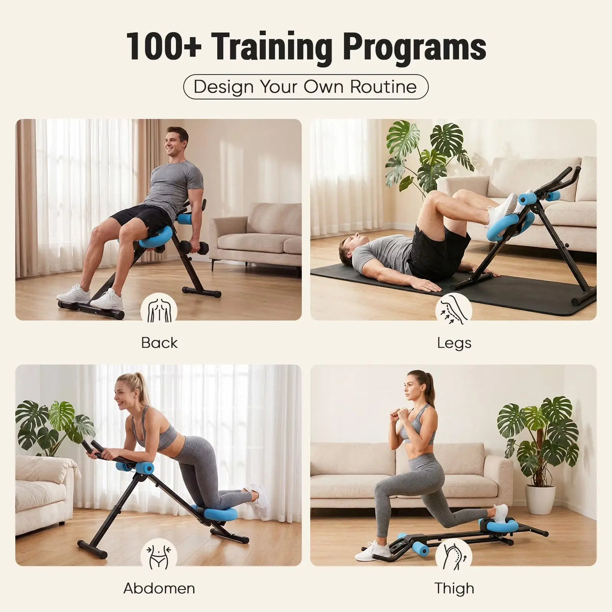 Ab Machine for Home Gym, Adjustable Ab Workout Equipment with LCD Display, Foldable Core Trainer, 440 Lbs Capacity, Blue