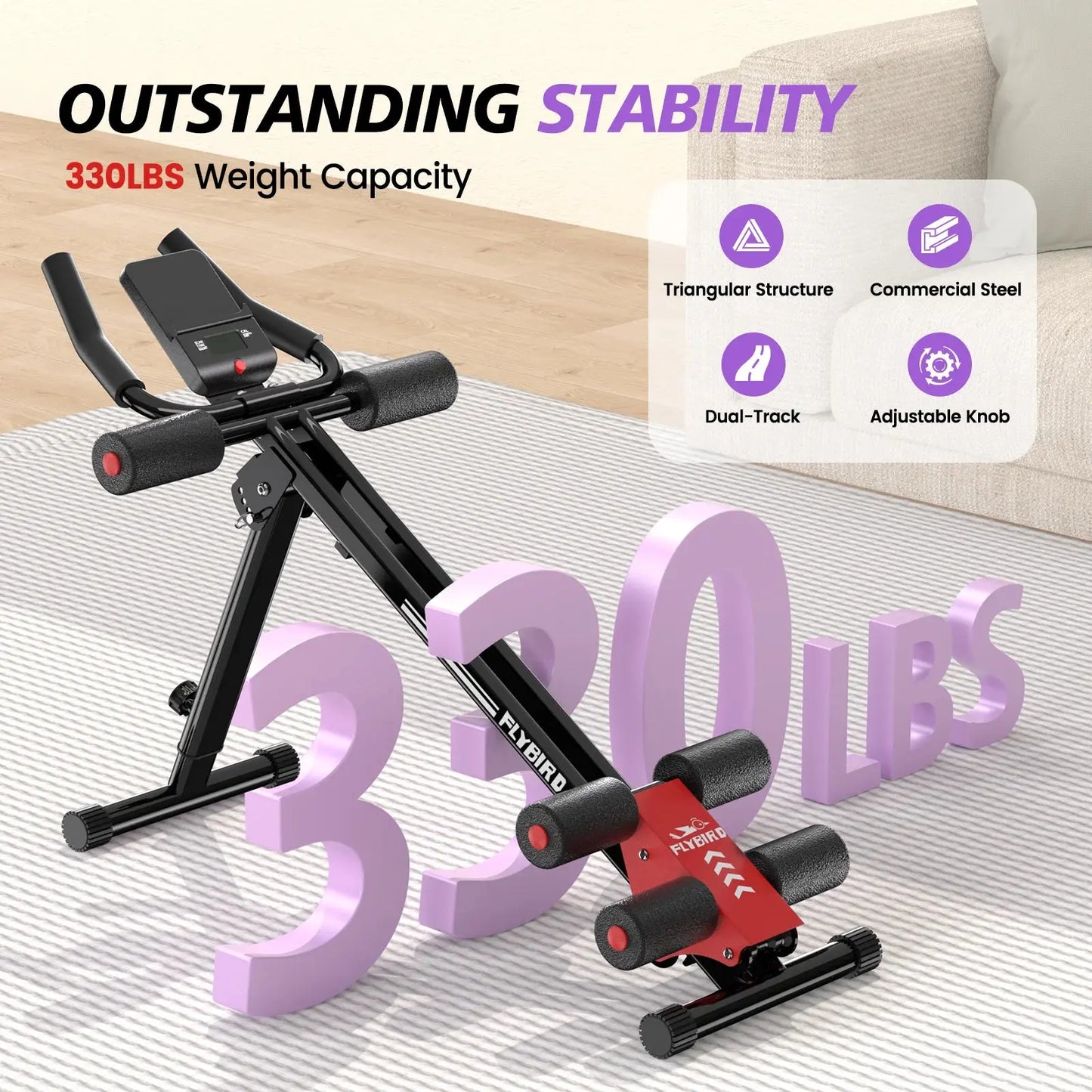 Adjustable Ab Workout Equipment, Full Body Strength Training, Foldable Waist Trainer, 330 Lb Capacity