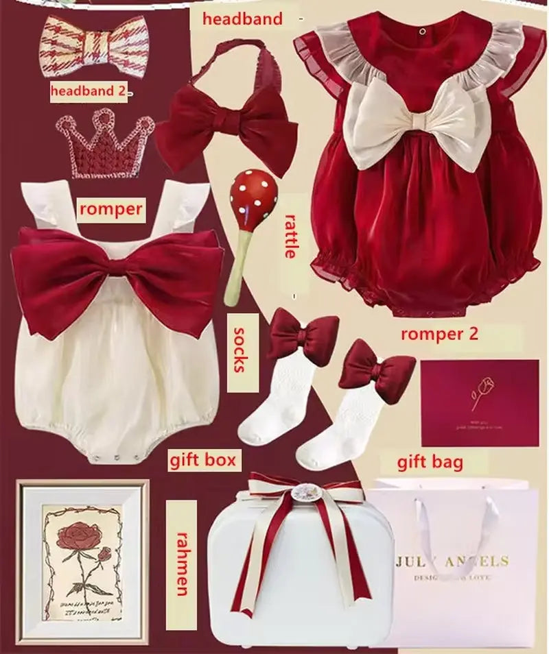 Newborn Baby Girl Festival Gift Gift Box Set Romper Sock Rattle Cute Babies Shower Clothing Set
