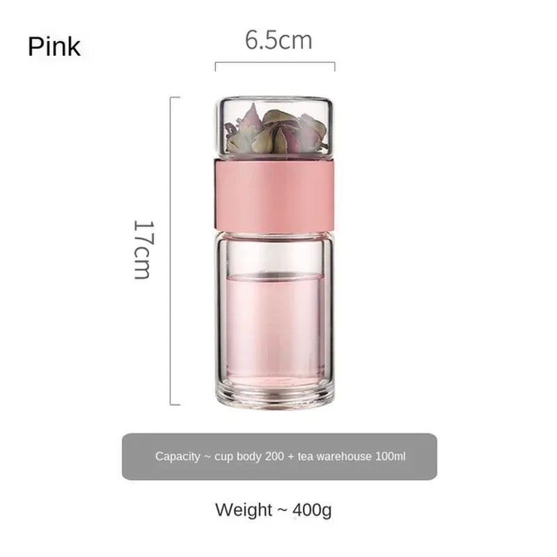 Oneisall Tea Water Bottle Travel Drinkware Portable Double Wall Glass Tea Infuser Filters the Tea Filter Tumbler Stainless Steel