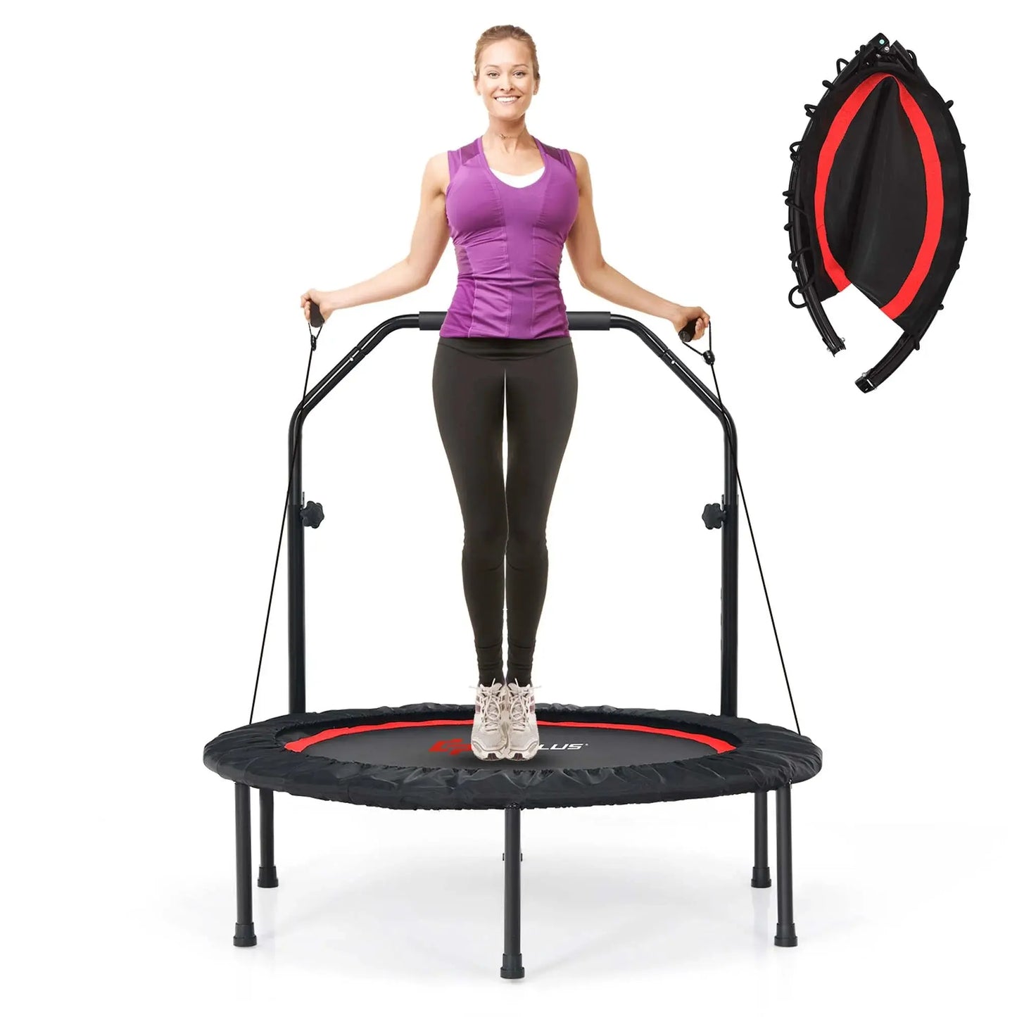 40'' Foldable Trampoline Fitness Rebounder with Resistance Bands Adjustable Home Green