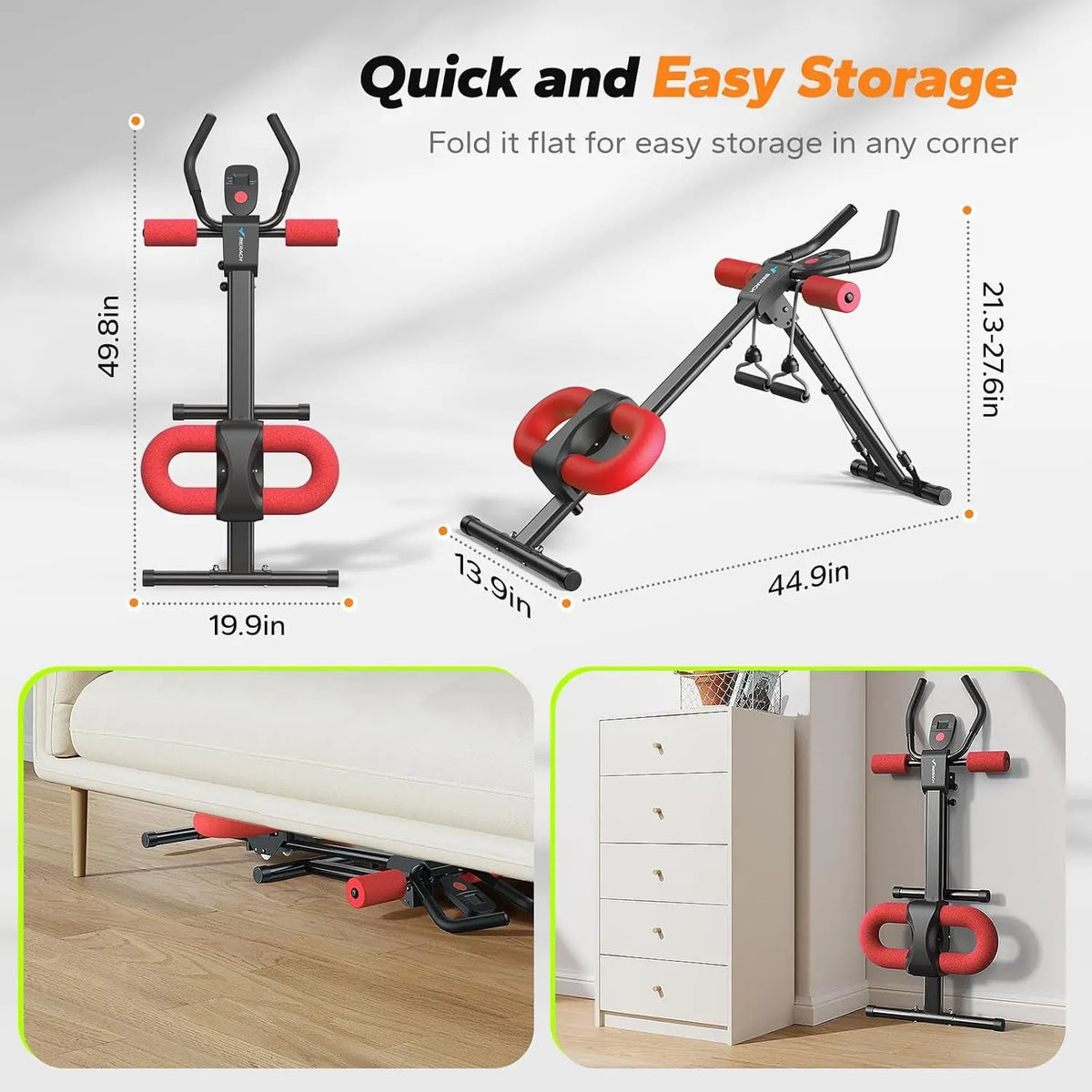Ab Machine, Ab Workout Equipment, Adjustable Ab Trainer Machine for Abs Workout at Home Gym, Foldable, Knee Protection, Abdominal Trainer for Stomach Workout