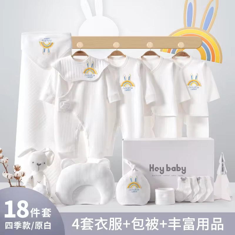 Four Seasons Style 15~20PCS New Born Baby Clothing Set Pure Cotton White Baby Rompers Baby Clothes Newborn Set Gift Box