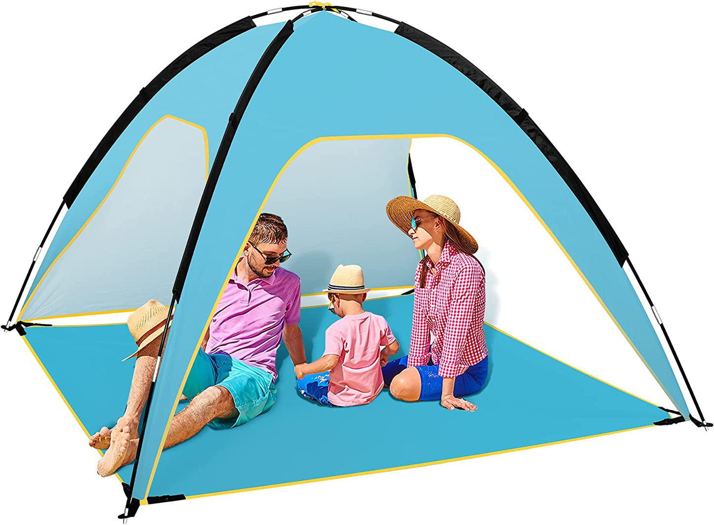 Beach Tent, Portable Beach Sun Shelter for UPF 50+ UV Protection, Easy Set up 3-4 Person Beach Tent Shade with Carry Bag, anti UV Beach Canopy Tent for Fishing Hiking Camping