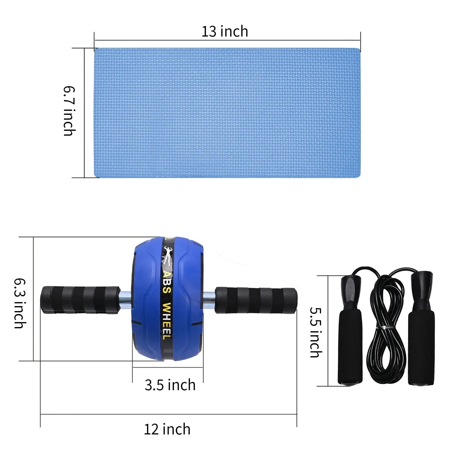 7-In-1 Ab Roller Wheel Kit, Perfect Home Gym Equipment Exercise Roller Wheel Kit with Push-Up Bar, Knee Mat, Jump Rope and Hand Gripper, Core Strength &amp; Abdominal Exercise Ab Roller, Blue