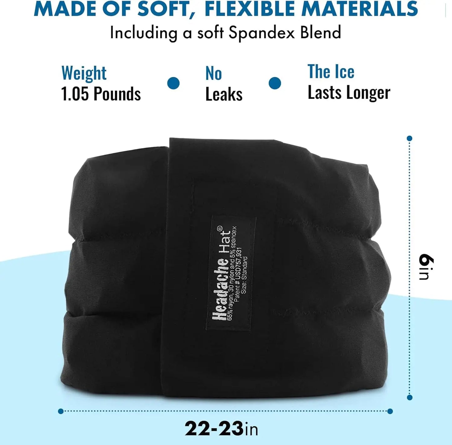 Halo - Migraine Relief Cap Long Lasting Cooling Ice Pack Mask - Cold Compress Head Wrap for Tension, Stress & Hangover Natural Cooling Therapy