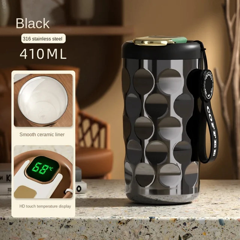 450Ml Thermos 316 Stainless Steel Thermal Coffee Mug Smart Temperature Display Water Bottle Portable Leakproof Insulation Cup