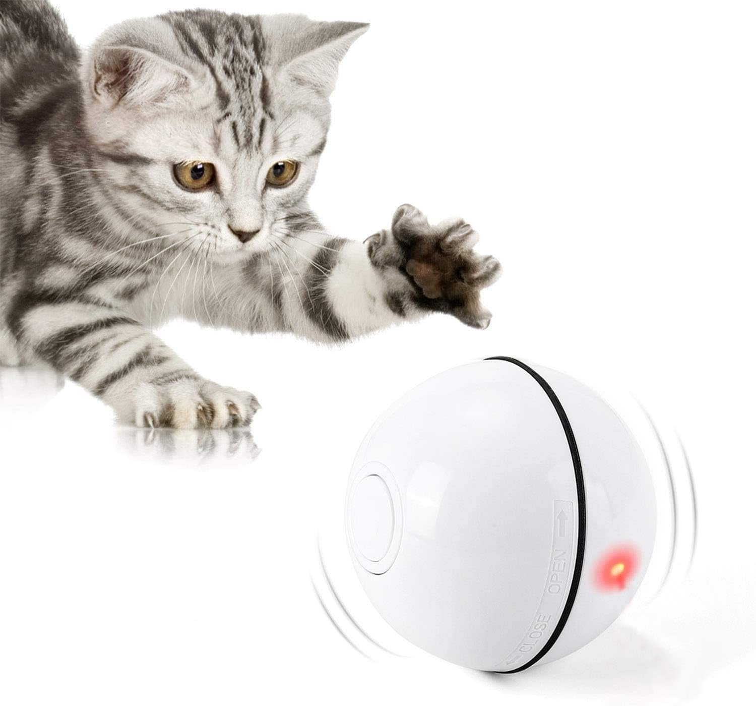 Cat Toy Balls Smart Interactive Cat Ball Toy,360 Degree Self Rotating Balls USB Rechargeable Automatic Rolling Ball Toy with LED Light for Cat Kitty Pet Entertainment Exercise(White)