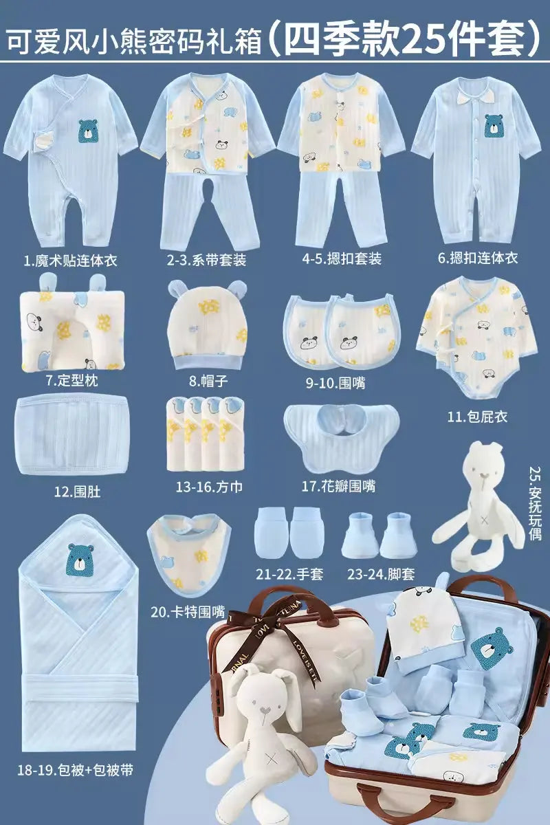 100% Cotton All Seasons Babies Gift Box Cotton Clothing Sets 18~25Pcs Pink Blue Yellow New Born Baby Clothes Gift Set