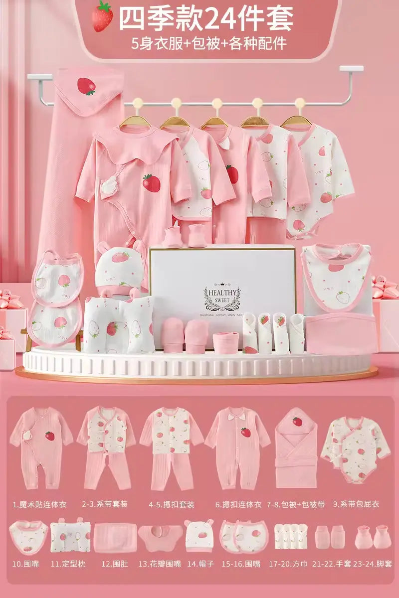 100% Cotton All Seasons Babies Gift Box Cotton Clothing Sets 18~25Pcs Pink Blue Yellow New Born Baby Clothes Gift Set