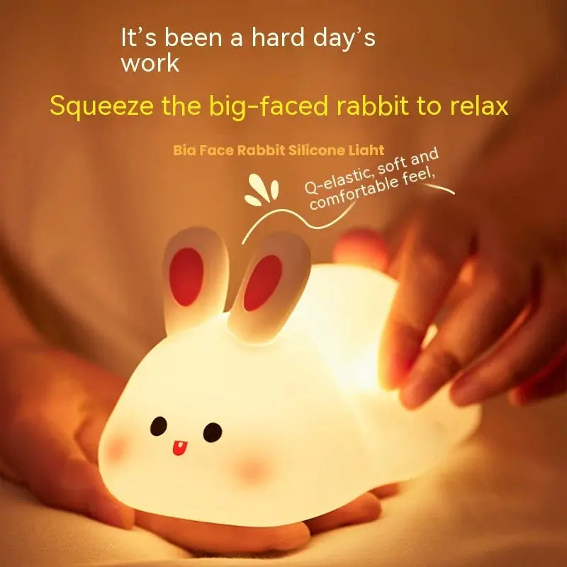 Cute LED Night Light Touch Sensor Cartoon Kid&#39;S Nightlights Big Face Rabbit Silicone Night Light Christmas Gift Bedside Lamp Home Decor