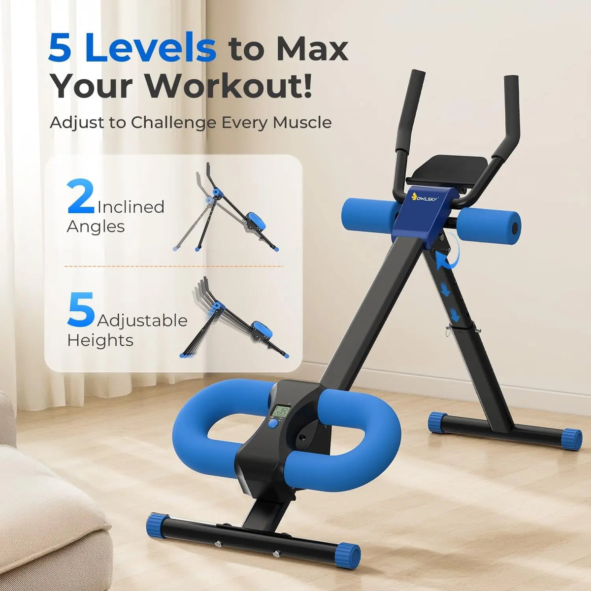Ab Machine, Adjustable Ab Trainer Machine for Abs Workout at Home Gym, Foldable, Knee Protection, LCD Monitor, Device Holder, 400 Lbs,Abdominal Trainer for Stomach Workout