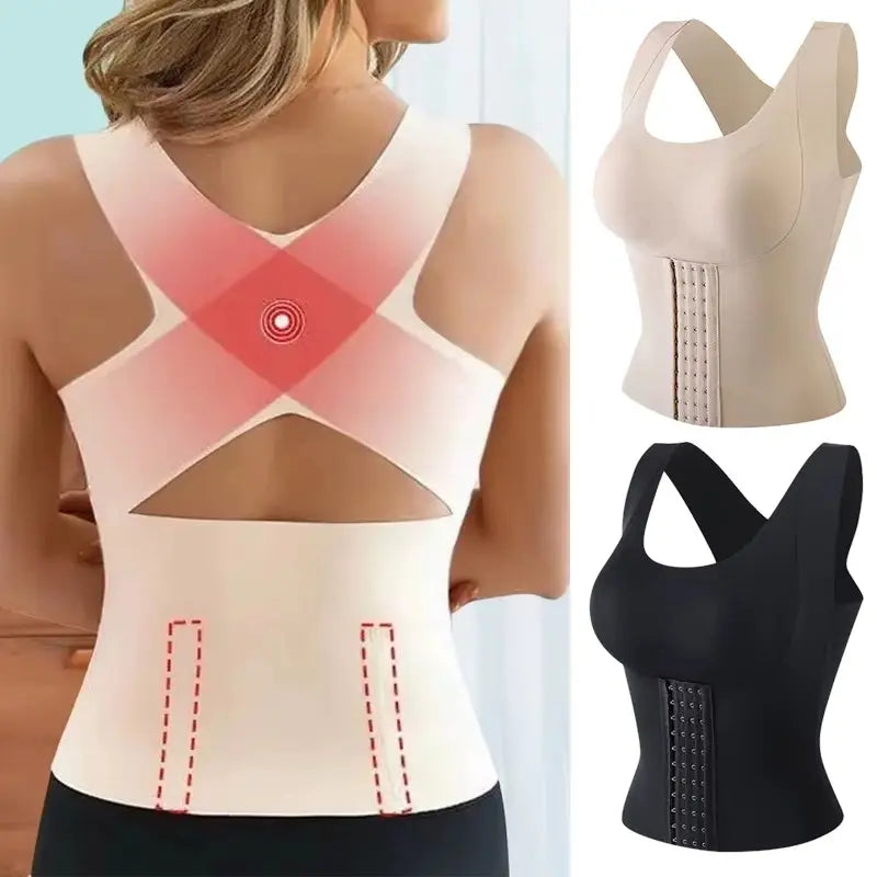 Women 3-In-1 Body Shapewear Posture Corrector Underwear Tummy Control Back Support Push up Bra Shaper Vest Slim Tank Top Corset