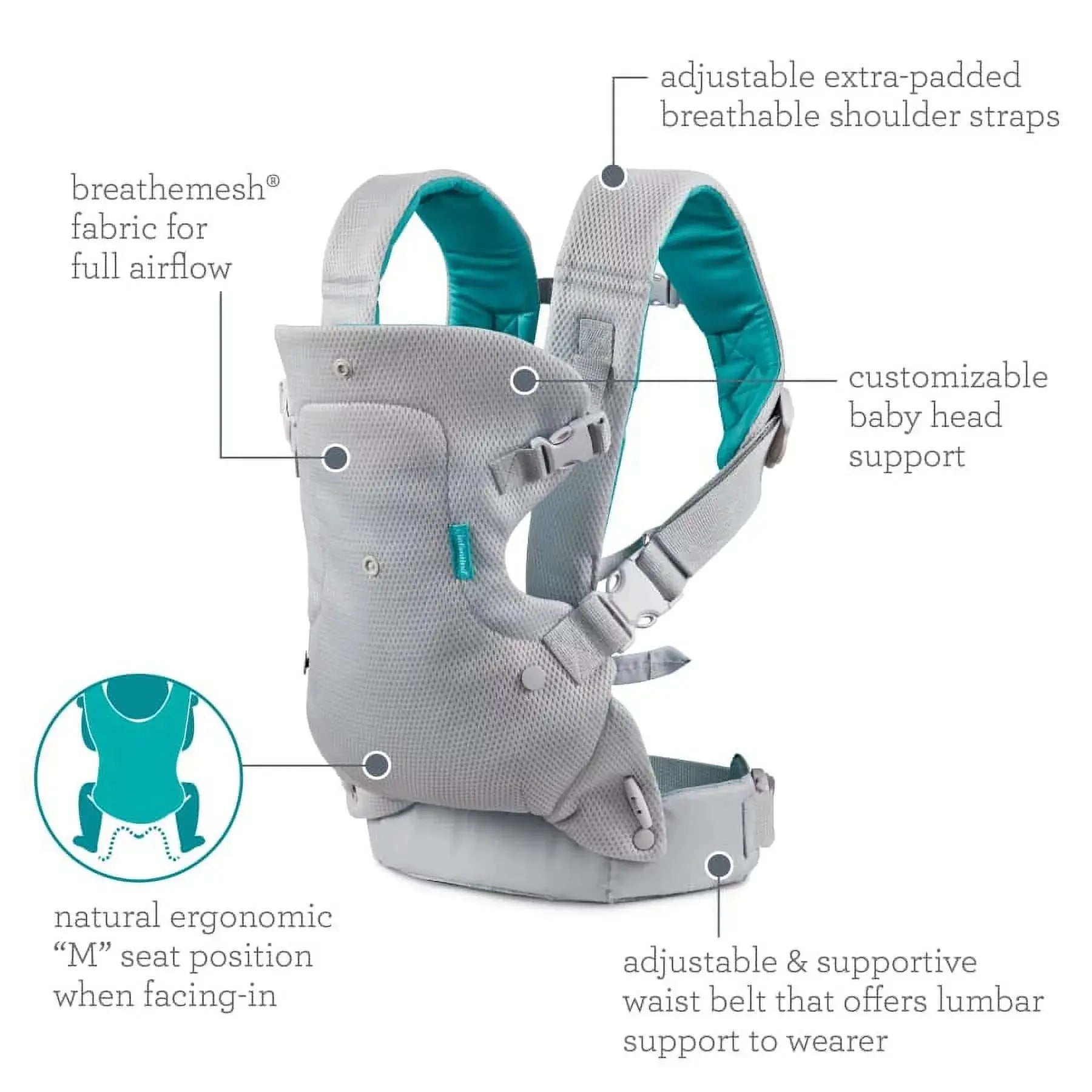 Flip 4-In-1 Convertible Light &amp; Airy Baby Carrier, 4-Position, 8-32Lb, White
