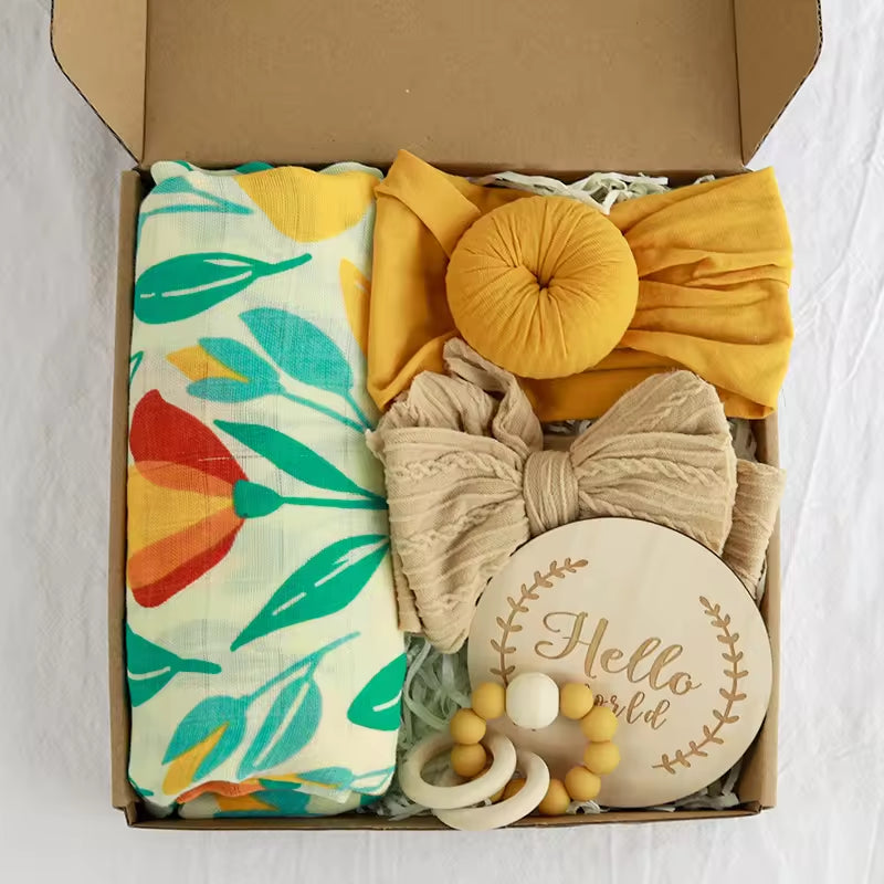 100% Organic Cotton Newborn Gifts Box 0-6 Months Baby Clothes Set Muslin Blanket Baby Receiving Wrap