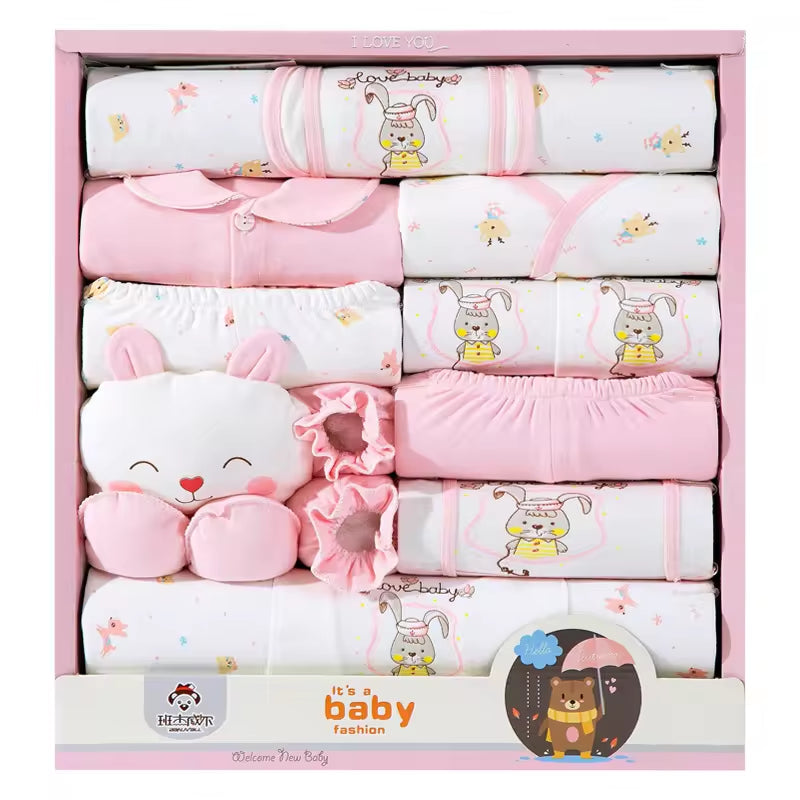 High Grade Autumn Comfortable Skincare Pure Cotton 18Pcs Blue Cute Newborn Baby Gift Set Box