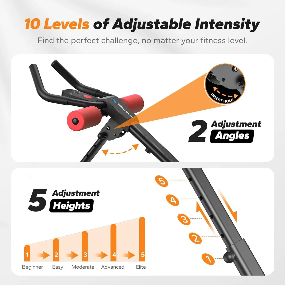 Ab Machine, Ab Workout Equipment, Adjustable Ab Trainer Machine for Abs Workout at Home Gym, Foldable, Knee Protection, Abdominal Trainer for Stomach Workout
