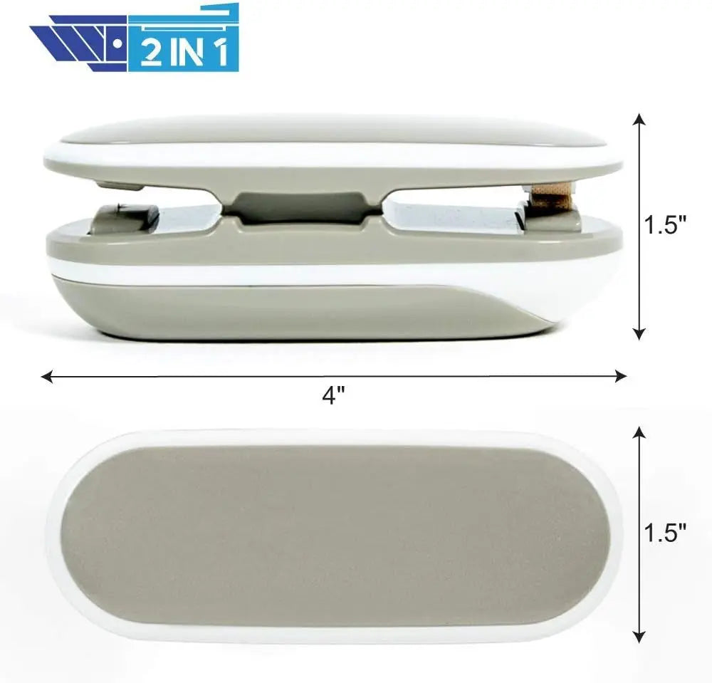 Mini Bag Sealer Heat Seal, Portable Vacuum Sealer with Hook, Heat Sealer, Chip Bag Sealer &amp; Cutter 2-In-1 (Grey) - Reseal for Snack Bags, Plastic Bags, Aluminum Bags