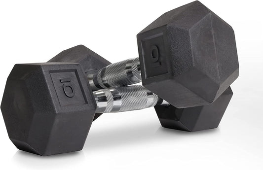 Hex Elite TPR Dumbbells - Rubber Dumbbells Designed with Chrome-Plated Steel Handles, TPU Heads, and Hexagon-Shaped Rubber-Encased Ends