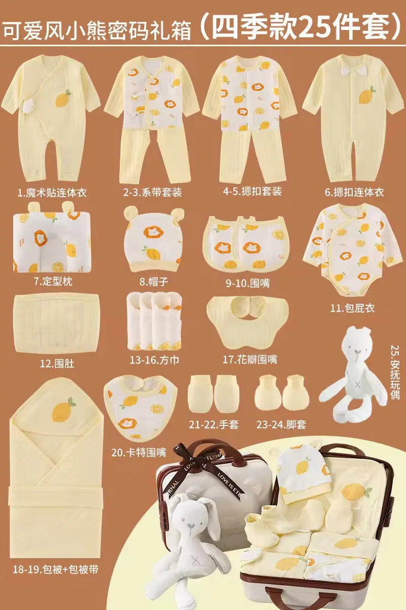 100% Cotton All Seasons Babies Gift Box Cotton Clothing Sets 18~25Pcs Pink Blue Yellow New Born Baby Clothes Gift Set