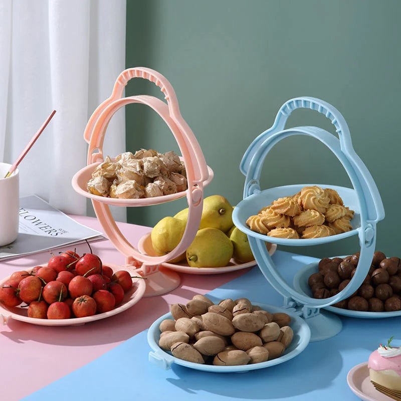 Creative Double Layer Folding Fruit Tray Desserts Plate Living Room Tea Table Snack Plates Cookies Dish Dry Fruits Nuts Trays