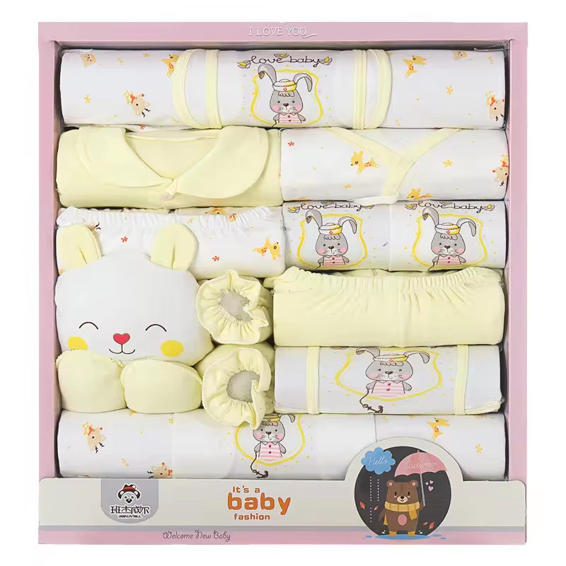 High Grade Autumn Comfortable Skincare Pure Cotton 18Pcs Blue Cute Newborn Baby Gift Set Box