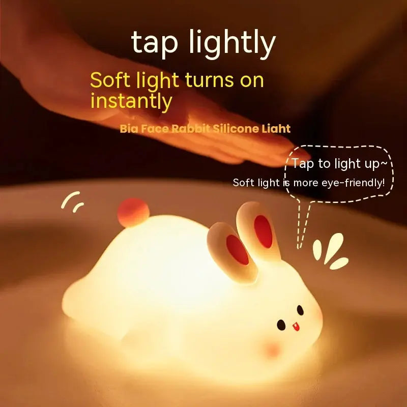 Cute LED Night Light Touch Sensor Cartoon Kid&#39;S Nightlights Big Face Rabbit Silicone Night Light Christmas Gift Bedside Lamp Home Decor