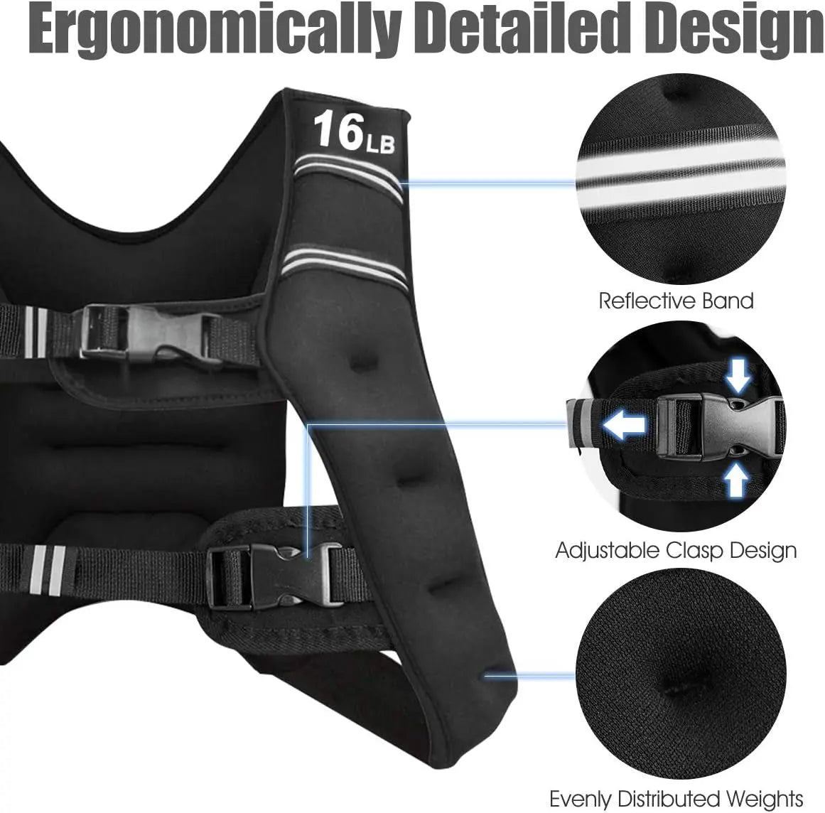 Weighted Vest for Women Men Kids, 16Lb/20Lb/30Lb Body Weight Vests with Reflective Stripe, Adjustable Weight Loss Workout Equipment for Fitness, Strength Training, Running, Walking, Jogging