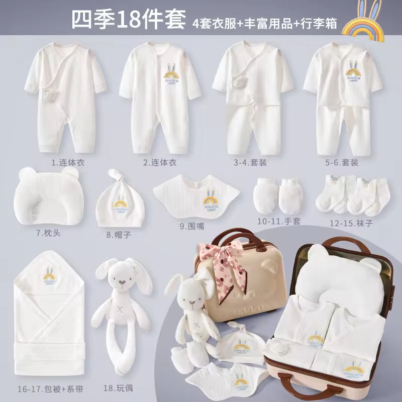 Four Seasons Style 15~20PCS New Born Baby Clothing Set Pure Cotton White Baby Rompers Baby Clothes Newborn Set Gift Box