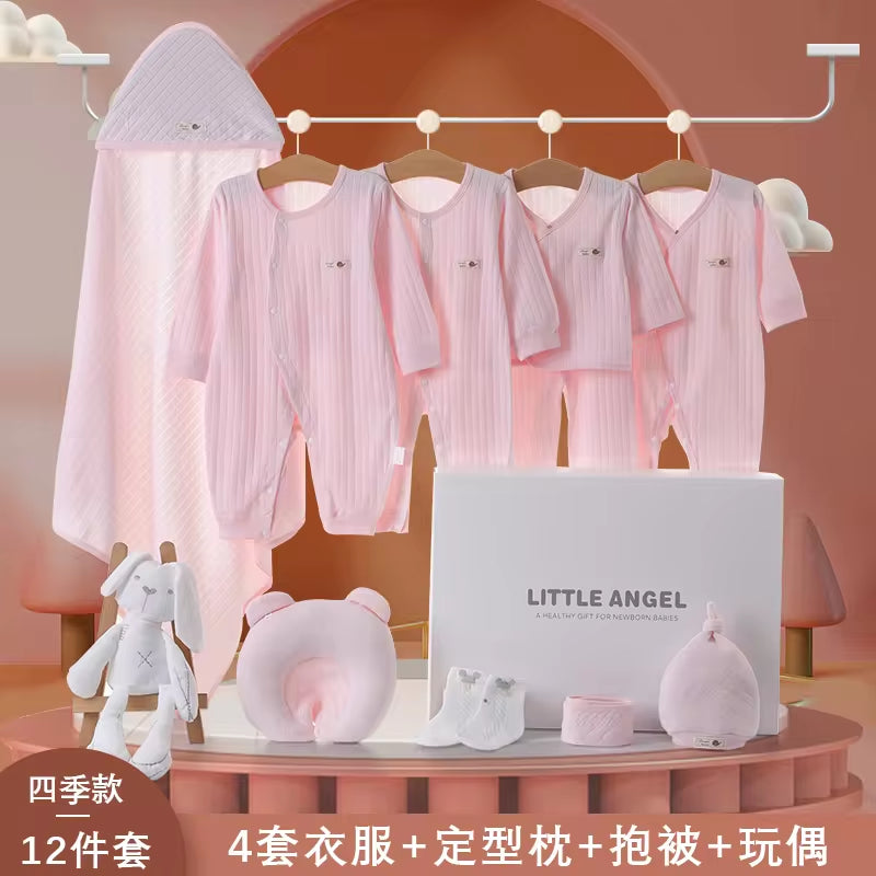 Spring Latest Design 100% Cotton Newborn Gift Box Clothes 12Pcs Soft Infant Baby Clothing Set for 0-12 Months