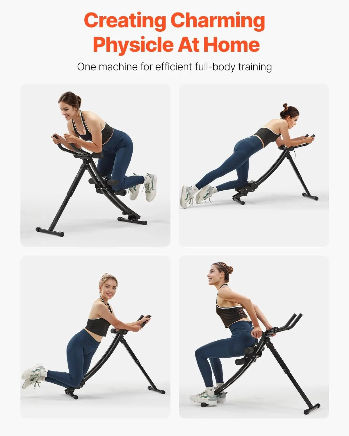 AB Workout Machine, Ab Workout Equipment at Home Gym, Core & Abdominal Trainers for Women, 440 Lbs Weight Capacity Strength Training Ab Cruncher, Foldable Adjustable Fitness Exerciser