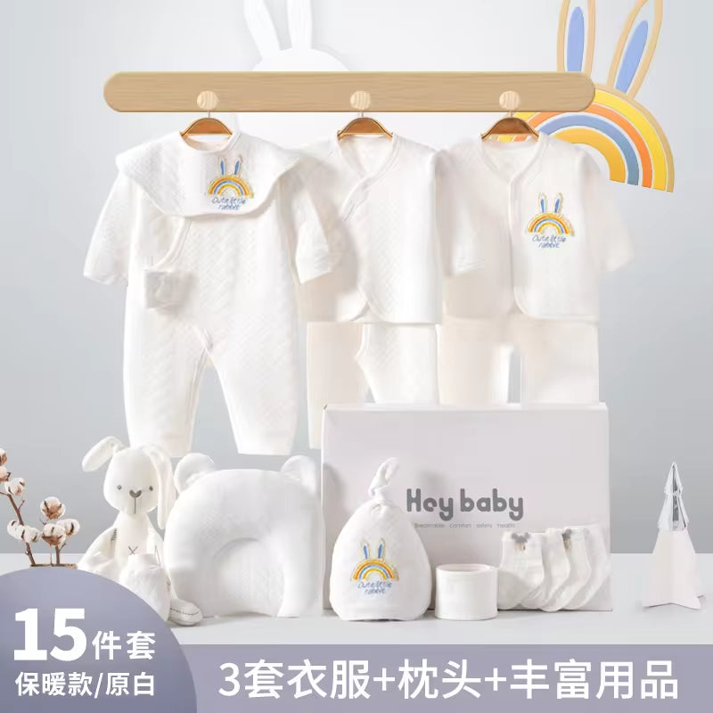 Four Seasons Style 15~20PCS New Born Baby Clothing Set Pure Cotton White Baby Rompers Baby Clothes Newborn Set Gift Box