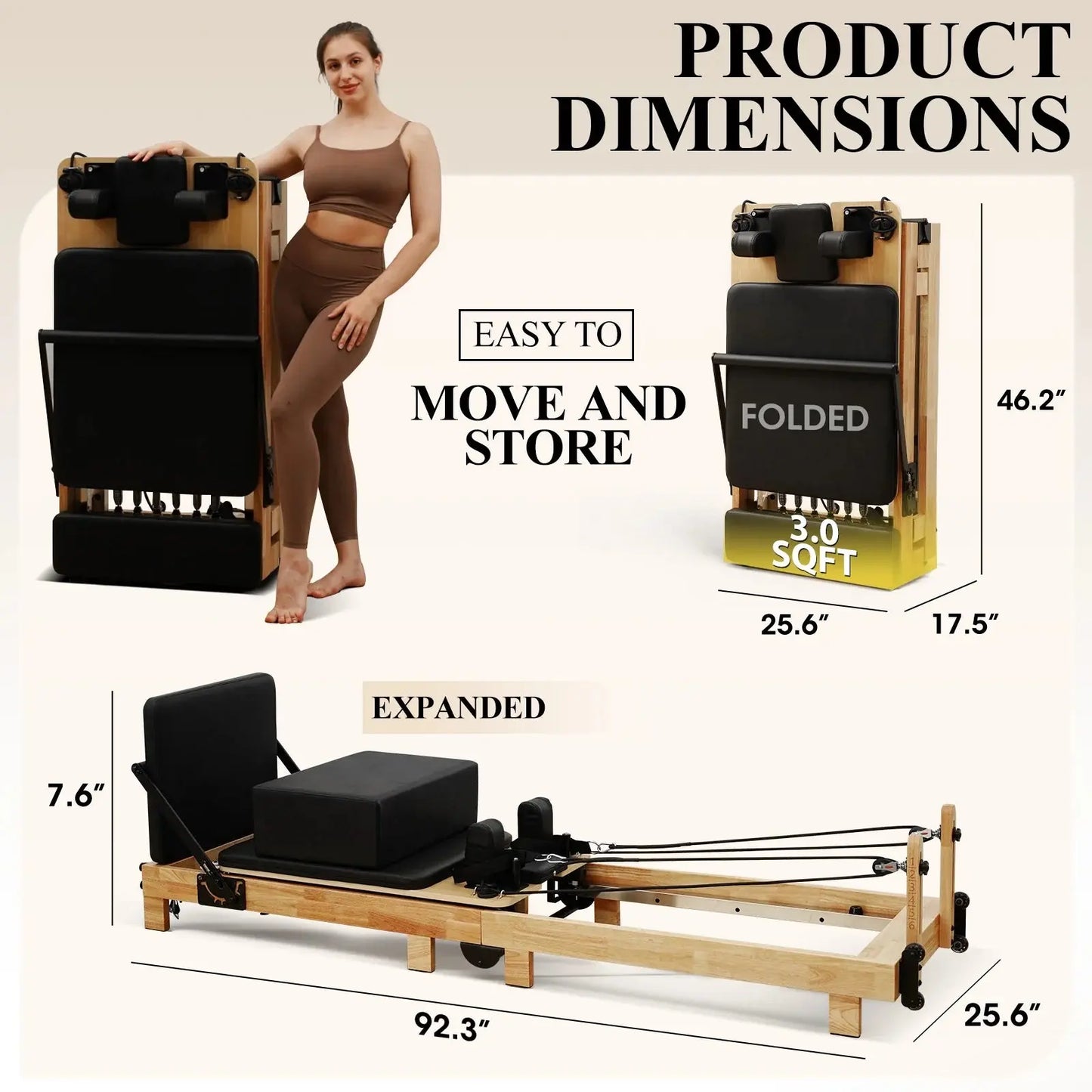 Pilates Reformer Machine, Wood Pilates Machine Bed Yoga Exercise Strength Training Equipment for Home Workout